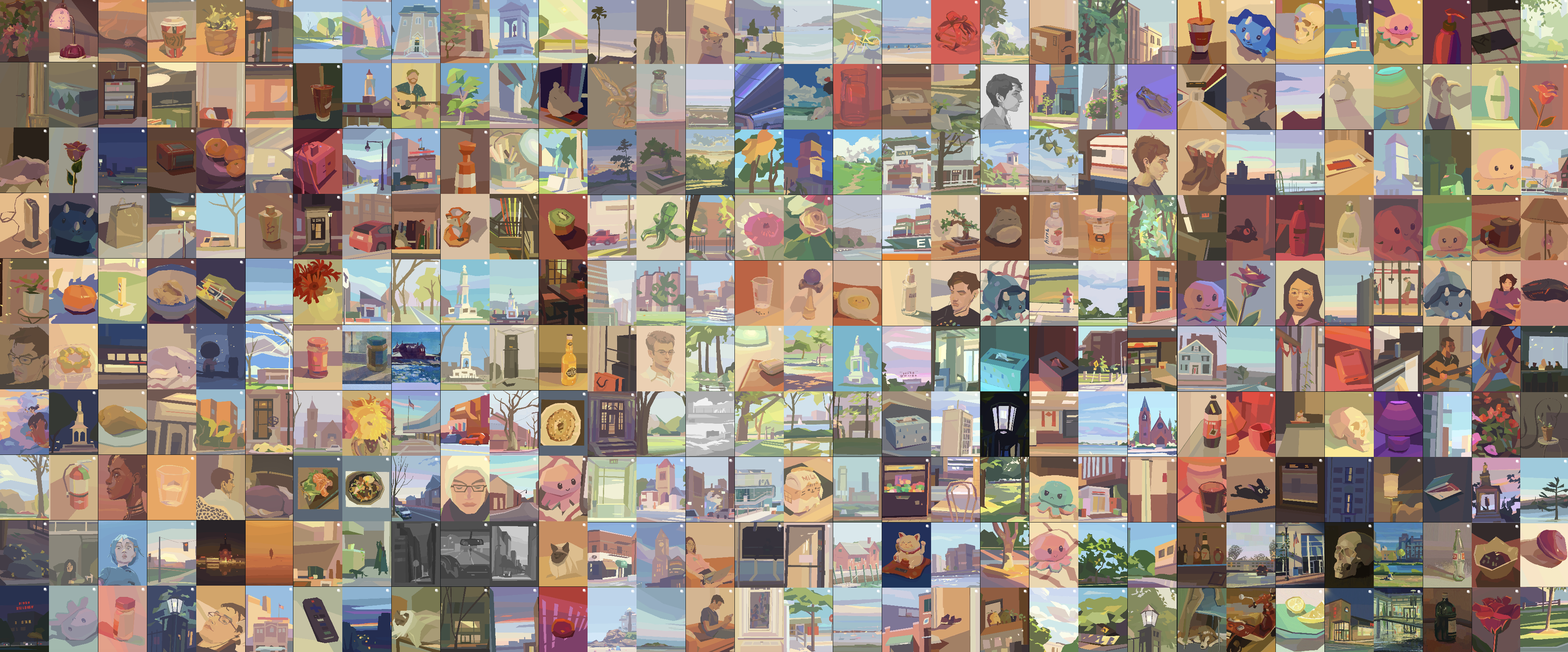 Grid of 365 daily paintings made in Colorfill